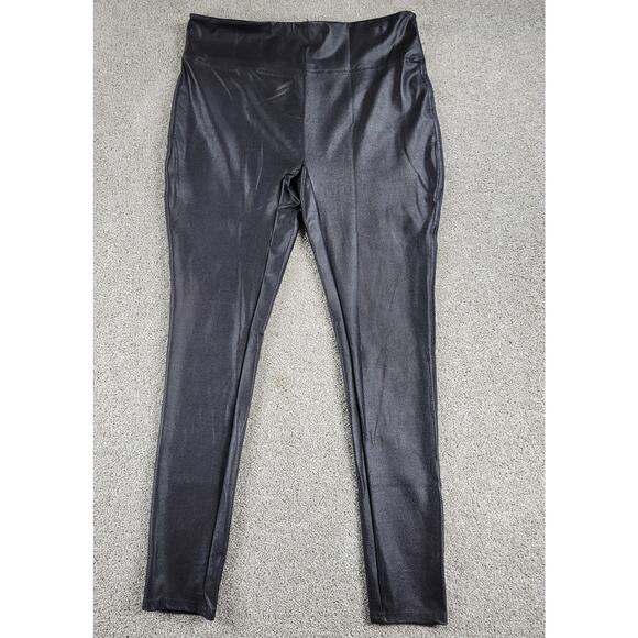Serra Womens Faux Leather Leggings XL Black Metallic Stretch Skinny Slim Fit New - Picture 1 of 13